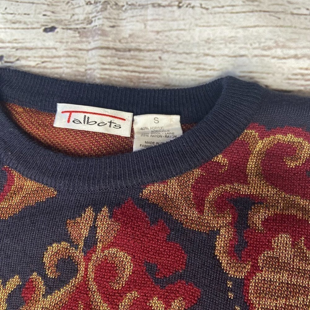 Talbots Vintage Fleur de Lis Crewneck Sweater Size S - Picture 3 of 7